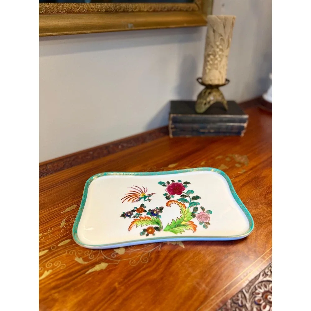 Vintage Charleton Porcelain Vanity Tray, Bird of Paradise Jewelry Tray